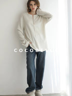 COCOBELLA Soft Shimmer Loose Dropped Shoulder Crew Neck Viscose Blend Knit Sweater