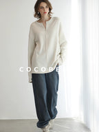 COCOBELLA Soft Shimmer Loose Dropped Shoulder Crew Neck Viscose Blend Knit Sweater