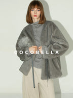 COCOBELLA Soft Slim High Neck Metallic Thread Long Sleeve Minimalist Workwear Women Shirts