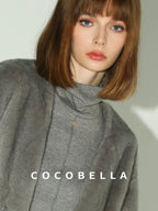 COCOBELLA Soft Slim High Neck Metallic Thread Long Sleeve Minimalist Workwear Women Shirts