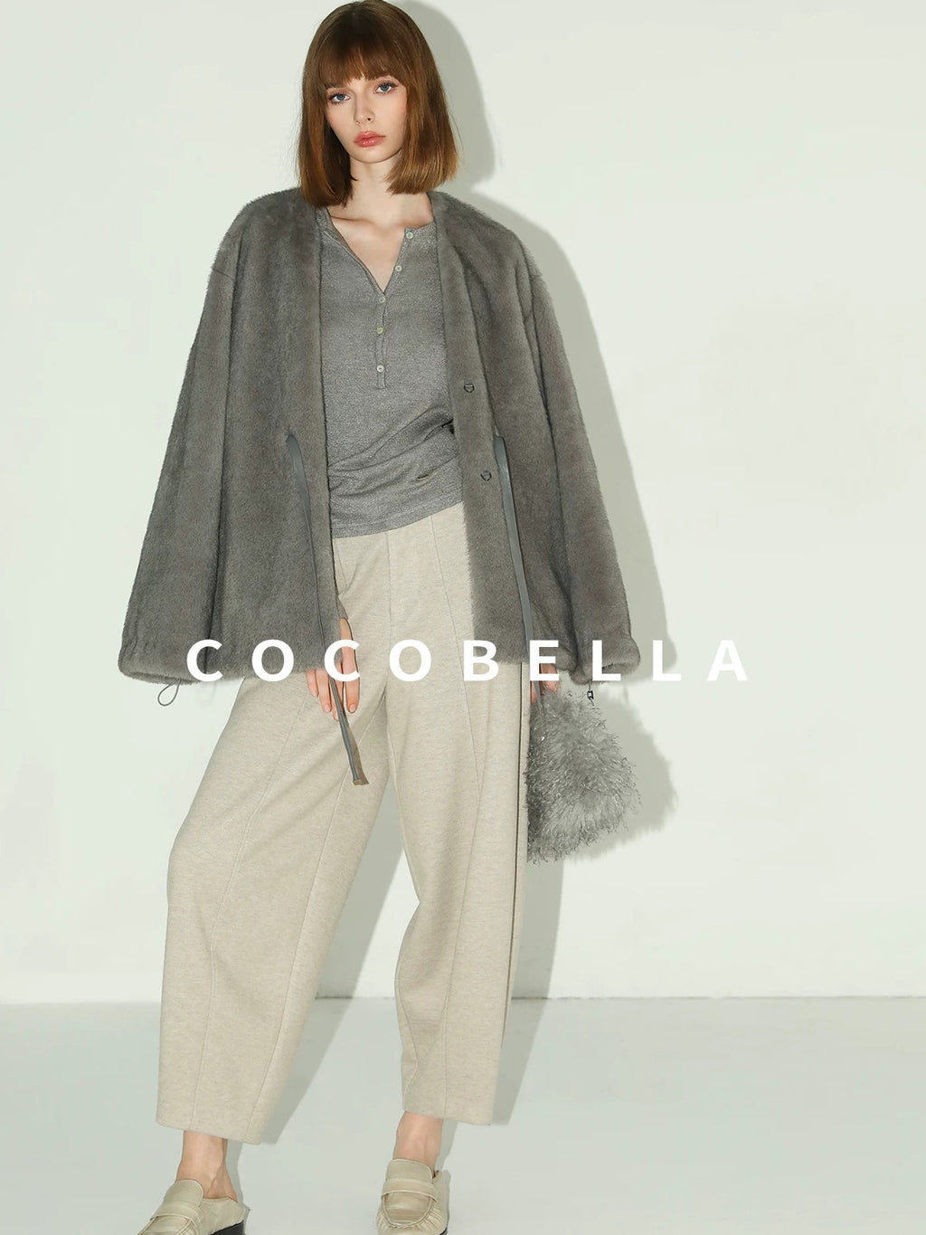 COCOBELLA Soft Slim High Neck Metallic Thread Long Sleeve Minimalist Workwear Women Shirts
