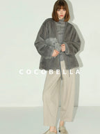 COCOBELLA Soft Slim High Neck Metallic Thread Long Sleeve Minimalist Workwear Women Shirts
