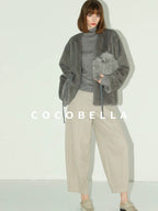 COCOBELLA Soft Slim High Neck Metallic Thread Long Sleeve Minimalist Workwear Women Shirts