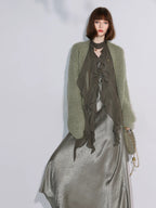 COCOBELLA Soft Sparkle Buttoned Loose V Neck Ribbed Knit Cardigan Women Sky Green Sweater