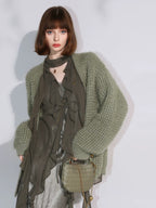COCOBELLA Soft Sparkle Buttoned Loose V Neck Ribbed Knit Cardigan Women Sky Green Sweater
