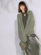 COCOBELLA Soft Sparkle Buttoned Loose V Neck Ribbed Knit Cardigan Women Sky Green Sweater
