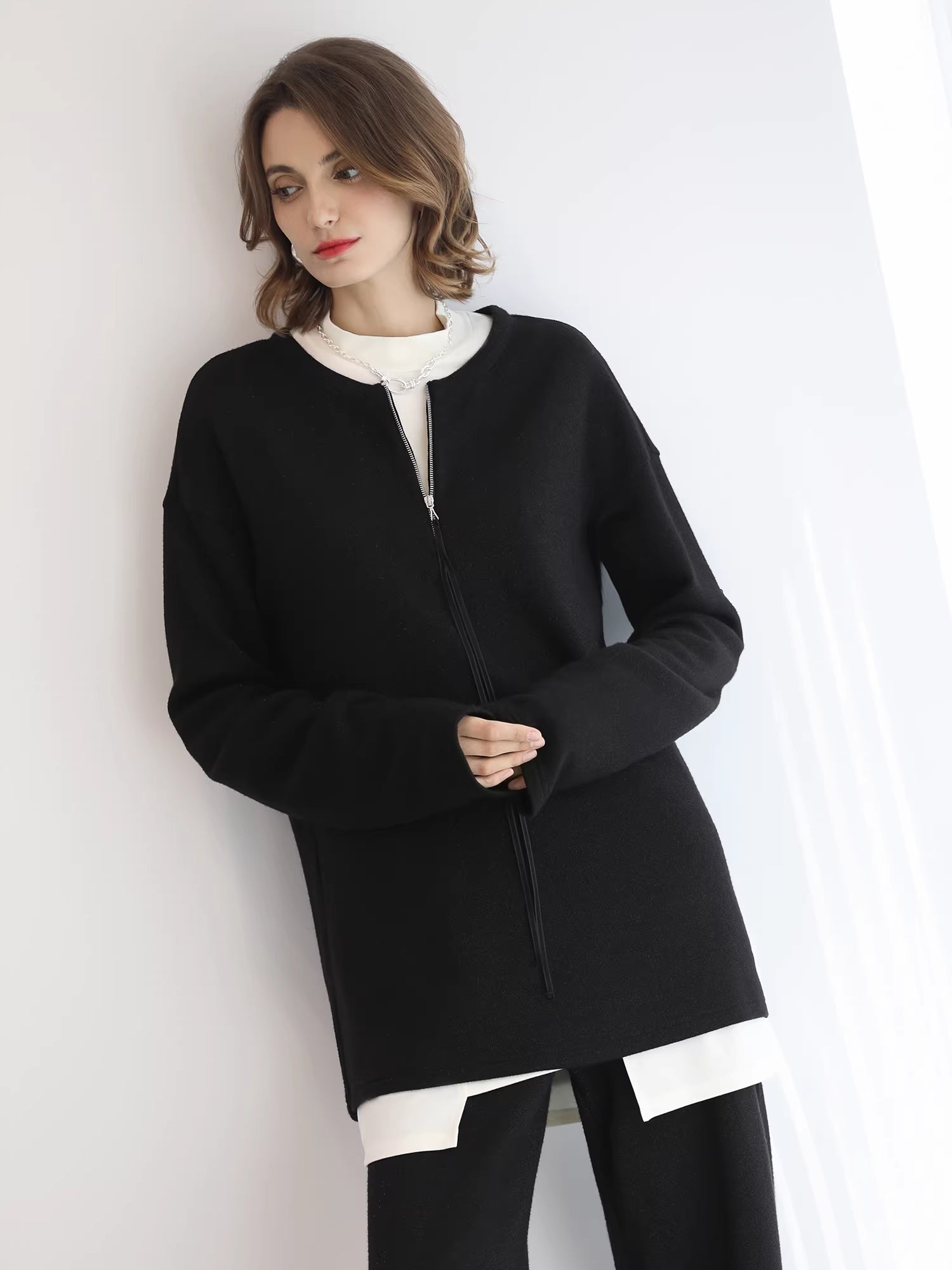 COCOBELLA_Soft_Sparkle_Knit_Oversized_Midlength_Longsleeve_Zip_Pullover_Women_Work_Sweater_MISSTT