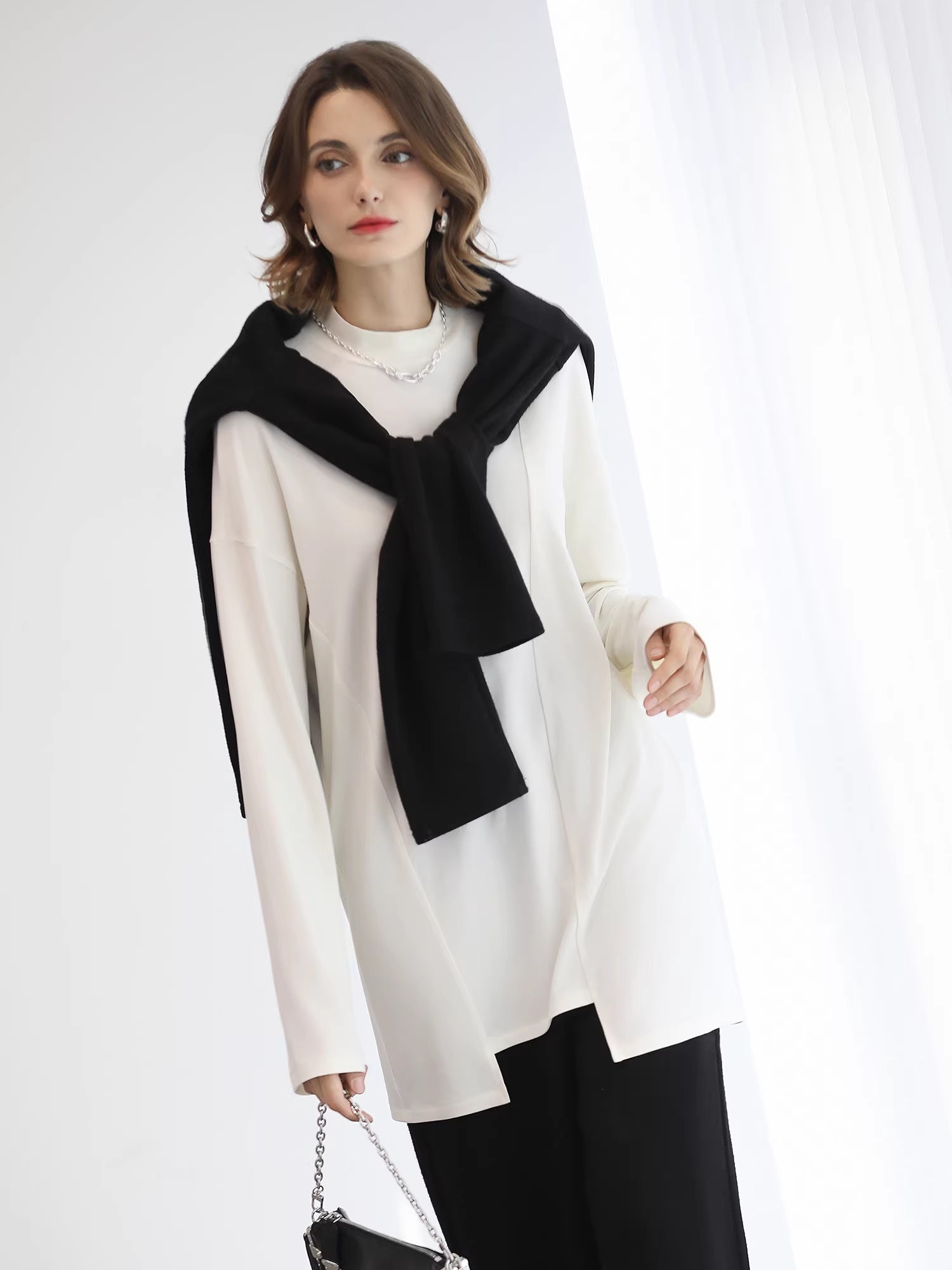 COCOBELLA_Soft_Sparkle_Knit_Oversized_Midlength_Longsleeve_Zip_Pullover_Women_Work_Sweater_MISSTT