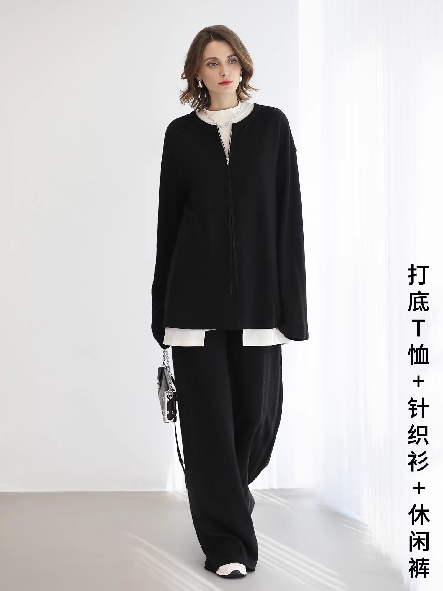 COCOBELLA_Soft_Sparkle_Knit_Oversized_Midlength_Longsleeve_Zip_Pullover_Women_Work_Sweater_MISSTT