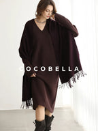 COCOBELLA Soft Stretch Knit V Neck H Silhouette City Commuter Wool Blend Dresses