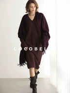COCOBELLA Soft Stretch Knit V Neck H Silhouette City Commuter Wool Blend Dresses
