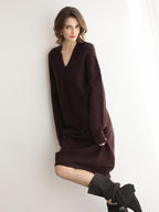 COCOBELLA Soft Stretch Knit V Neck H Silhouette City Commuter Wool Blend Dresses