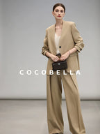 COCOBELLA Soft Stretch Polyester Wide Leg Natural Waist Ol Workwear Solid Relaxed Pants
