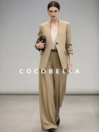COCOBELLA Soft Stretch Polyester Wide Leg Natural Waist Ol Workwear Solid Relaxed Pants