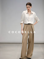 COCOBELLA Soft Stretch Polyester Wide Leg Natural Waist Ol Workwear Solid Relaxed Pants
