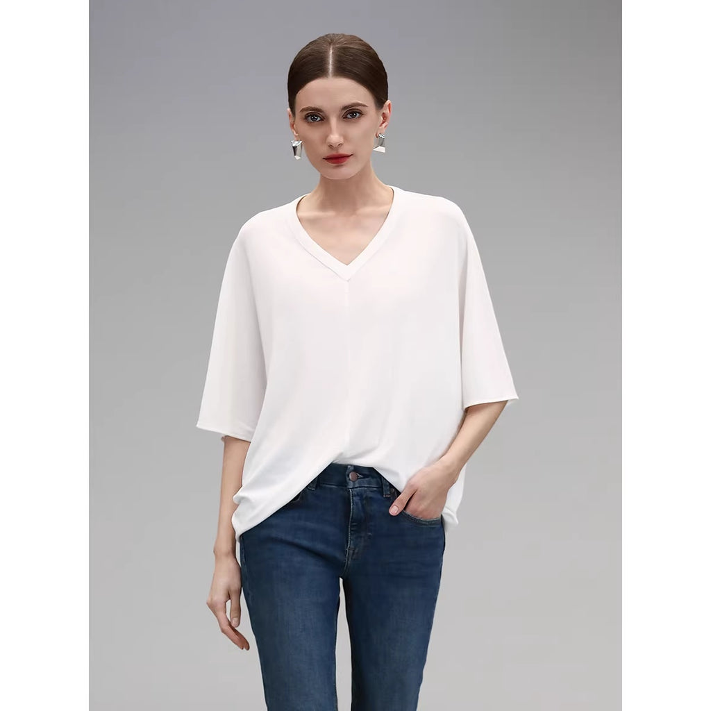 COCOBELLA_Soft_Stretch_V_Neck_Batwing_Short_Sleeve_Loose_Casual_Everyday_Solid_T-Shirts_MISSTT