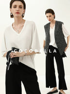 COCOBELLA Soft Stretch V Neck Batwing Short Sleeve Loose Casual Everyday Solid T-Shirts