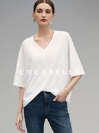COCOBELLA Soft Stretch V Neck Batwing Short Sleeve Loose Casual Everyday Solid T-Shirts