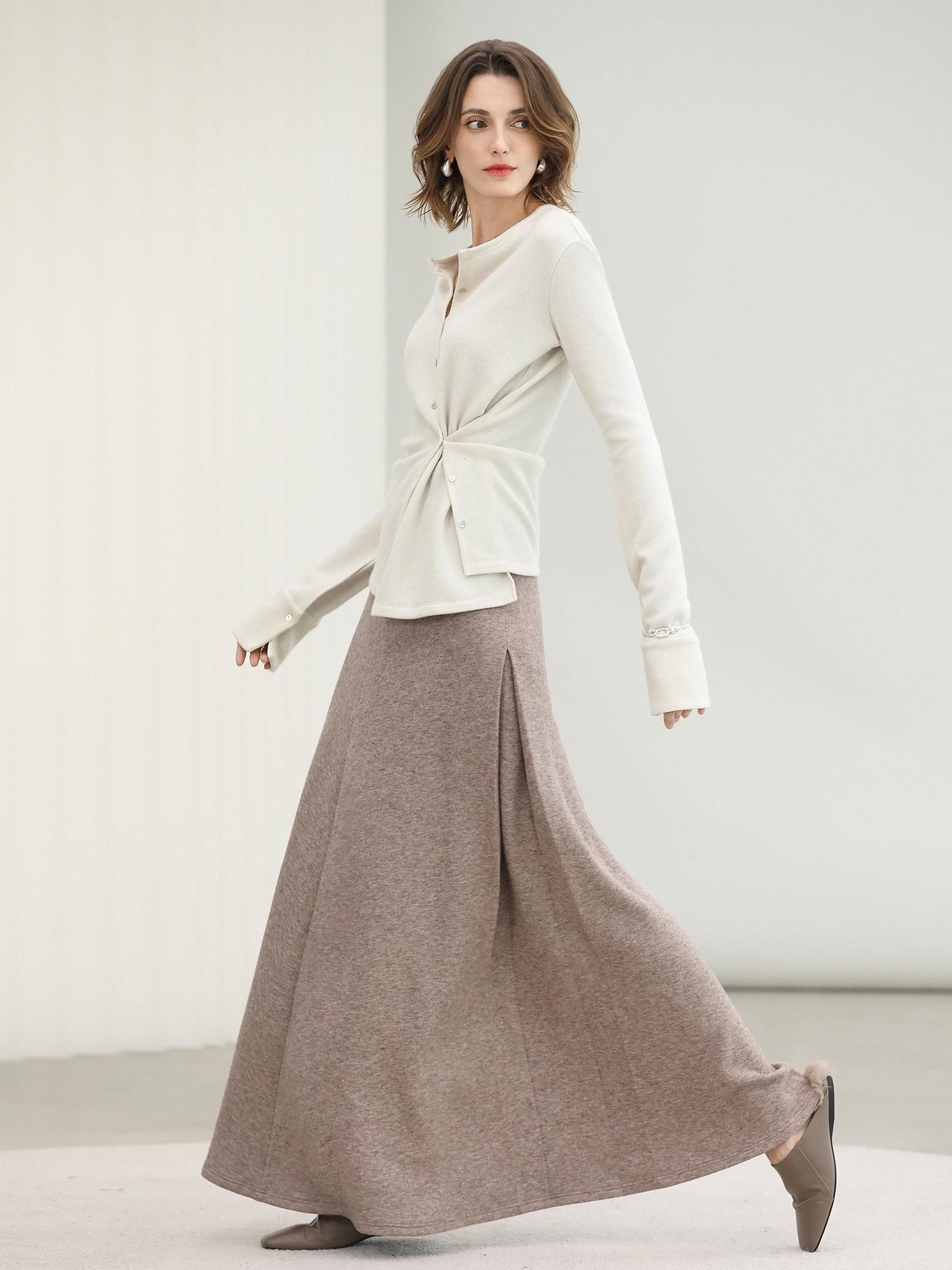 COCOBELLA Soft Thick Asymmetric Button Cardigan Office Round Neck Long Sleeve Shirts