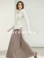 COCOBELLA Soft Thick Asymmetric Button Cardigan Office Round Neck Long Sleeve Shirts