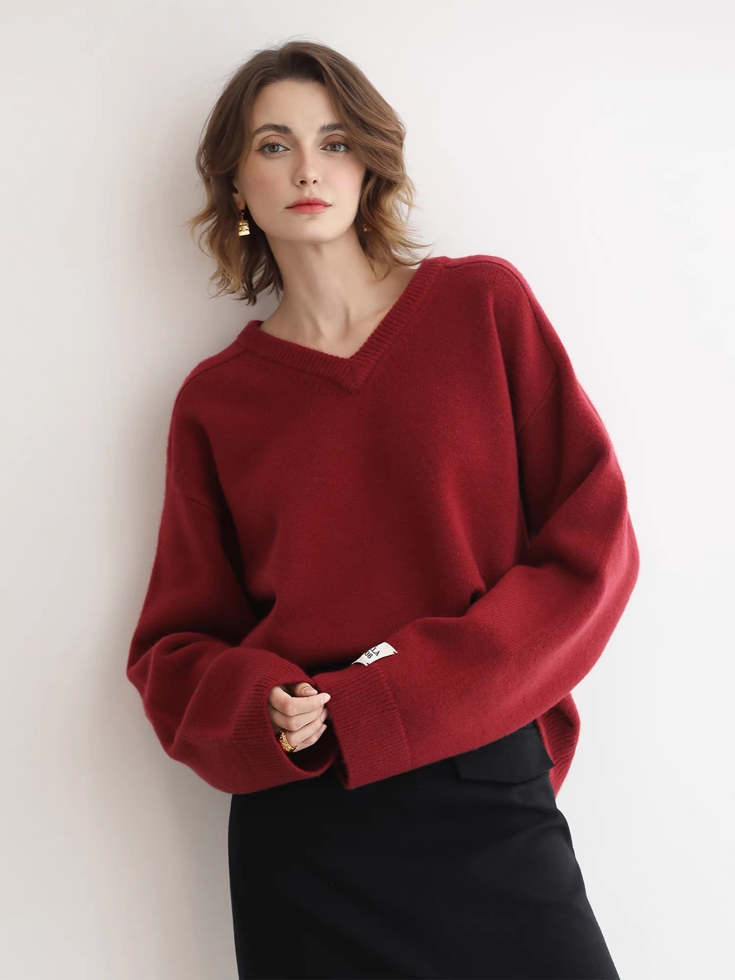 COCOBELLA_Soft_V_Neck_Knit_Loose_Fit_Office_Women_Long_Sleeve_Solid_Color_Sweater_MISSTT