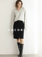 COCOBELLA Soft V Neck Knit Loose Fit Office Women Long Sleeve Solid Color Sweater