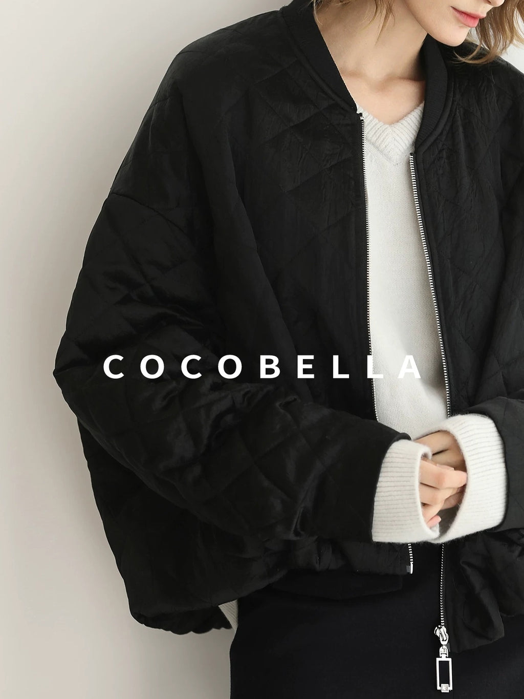 COCOBELLA Soft V Neck Knit Loose Fit Office Women Long Sleeve Solid Color Sweater