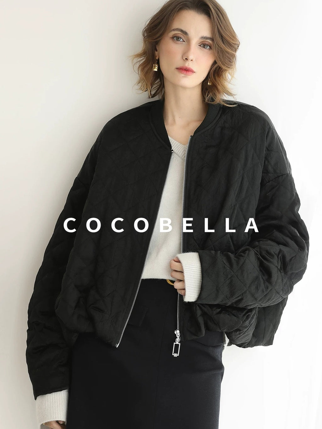 COCOBELLA Soft V Neck Knit Loose Fit Office Women Long Sleeve Solid Color Sweater
