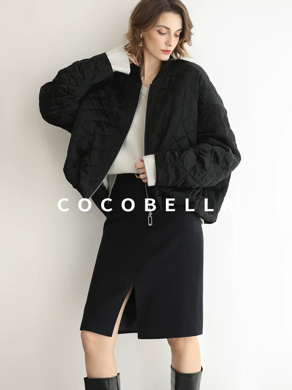 COCOBELLA Soft V Neck Knit Loose Fit Office Women Long Sleeve Solid Color Sweater