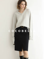 COCOBELLA Soft V Neck Knit Loose Fit Office Women Long Sleeve Solid Color Sweater