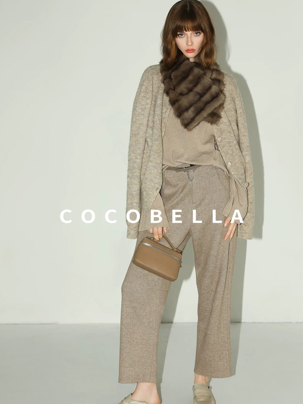 COCOBELLA Soft V Neck Knit Straight Fit Bell Sleeve Workwear Women Wool Blend Sweater