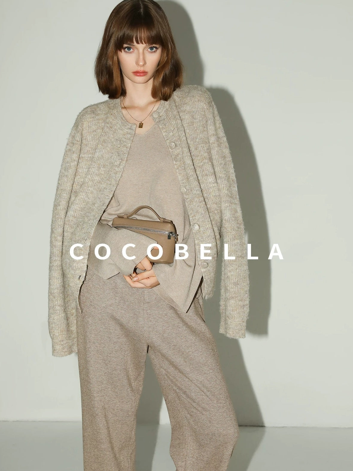 COCOBELLA Soft V Neck Knit Straight Fit Bell Sleeve Workwear Women Wool Blend Sweater