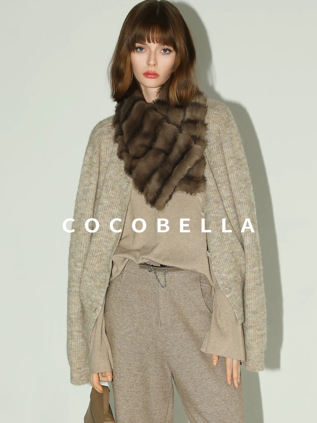 COCOBELLA Soft V Neck Knit Straight Fit Bell Sleeve Workwear Women Wool Blend Sweater