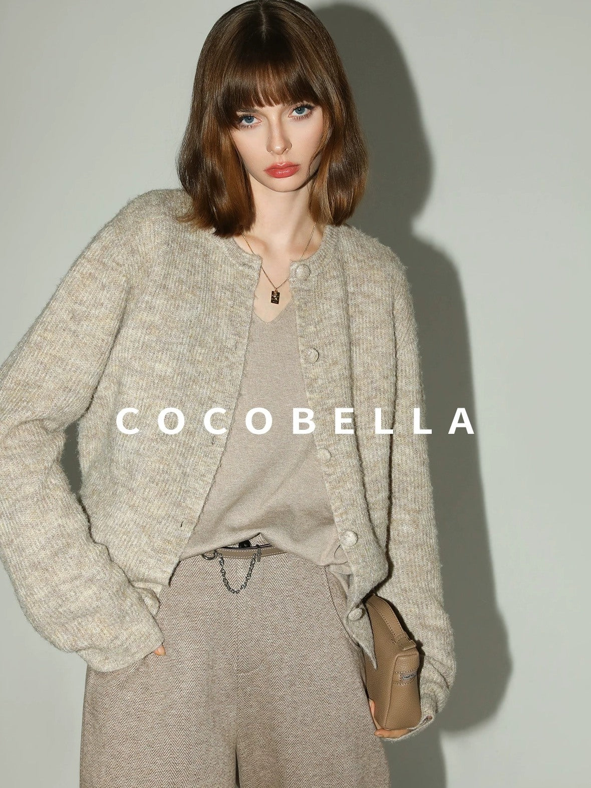 COCOBELLA Soft V Neck Knit Straight Fit Bell Sleeve Workwear Women Wool Blend Sweater