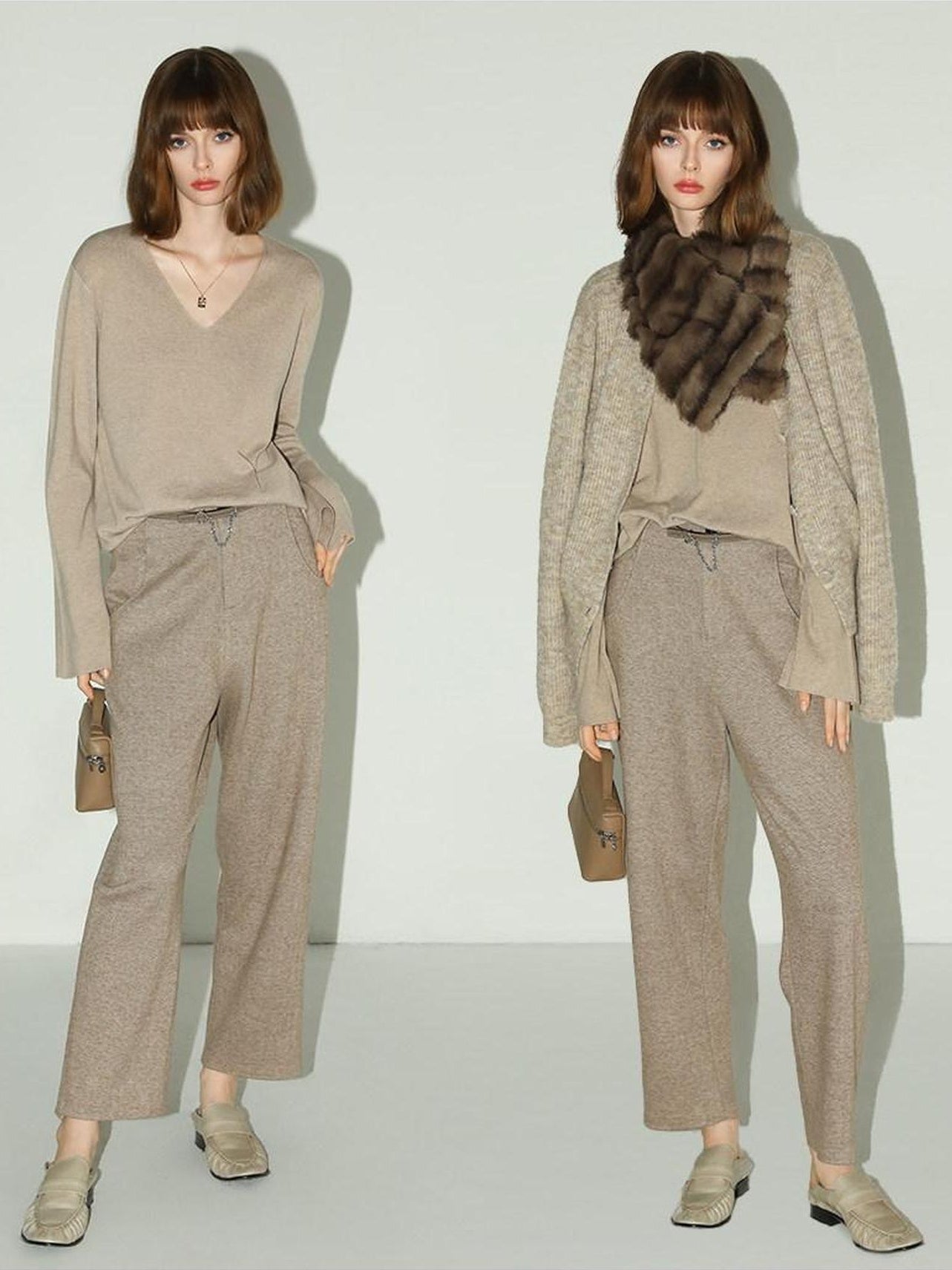 COCOBELLA Soft V Neck Knit Straight Fit Bell Sleeve Workwear Women Wool Blend Sweater