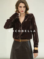 COCOBELLA Soft Viscose Amber Sheen Vintage Commuter Straight V Neck Women Office Shirts