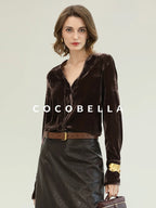 COCOBELLA Soft Viscose Amber Sheen Vintage Commuter Straight V Neck Women Office Shirts