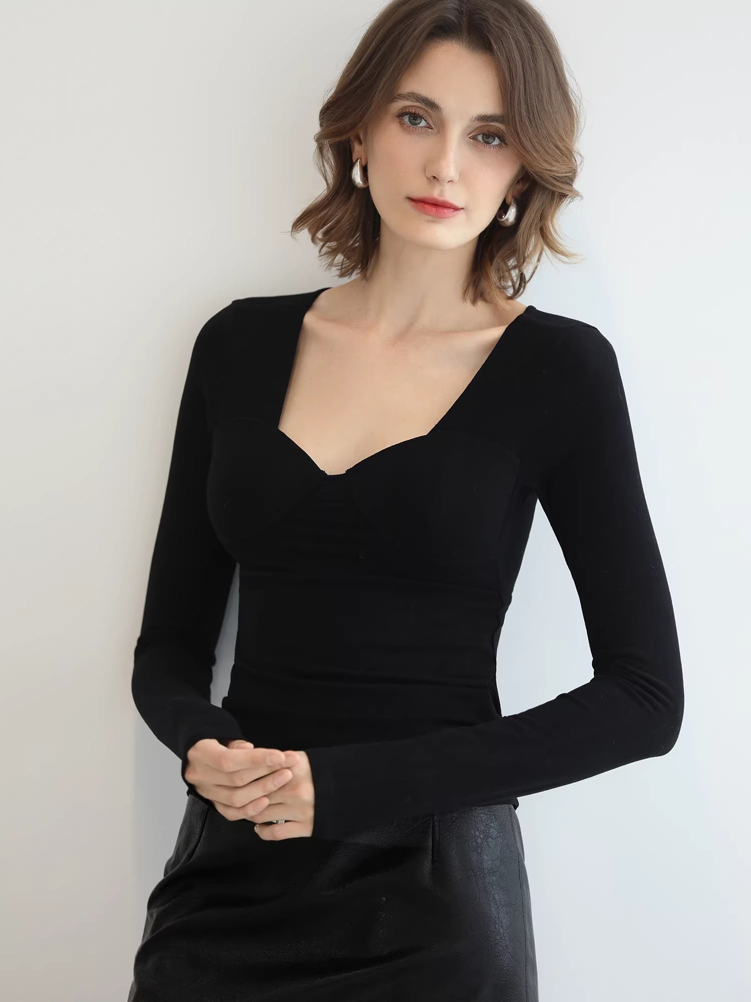 COCOBELLA_Soft_Viscose_Anti_Static_Elegant_Slim_V_Neck_Long_Sleeve_Women_Knit_Shirts_MISSTT
