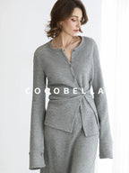 COCOBELLA Soft Viscose Blend Asymmetric Cardigan Women Office Long Sleeve Mist Gray Shirts