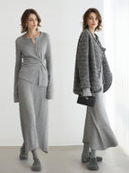 COCOBELLA Soft Viscose Blend Asymmetric Cardigan Women Office Long Sleeve Mist Gray Shirts