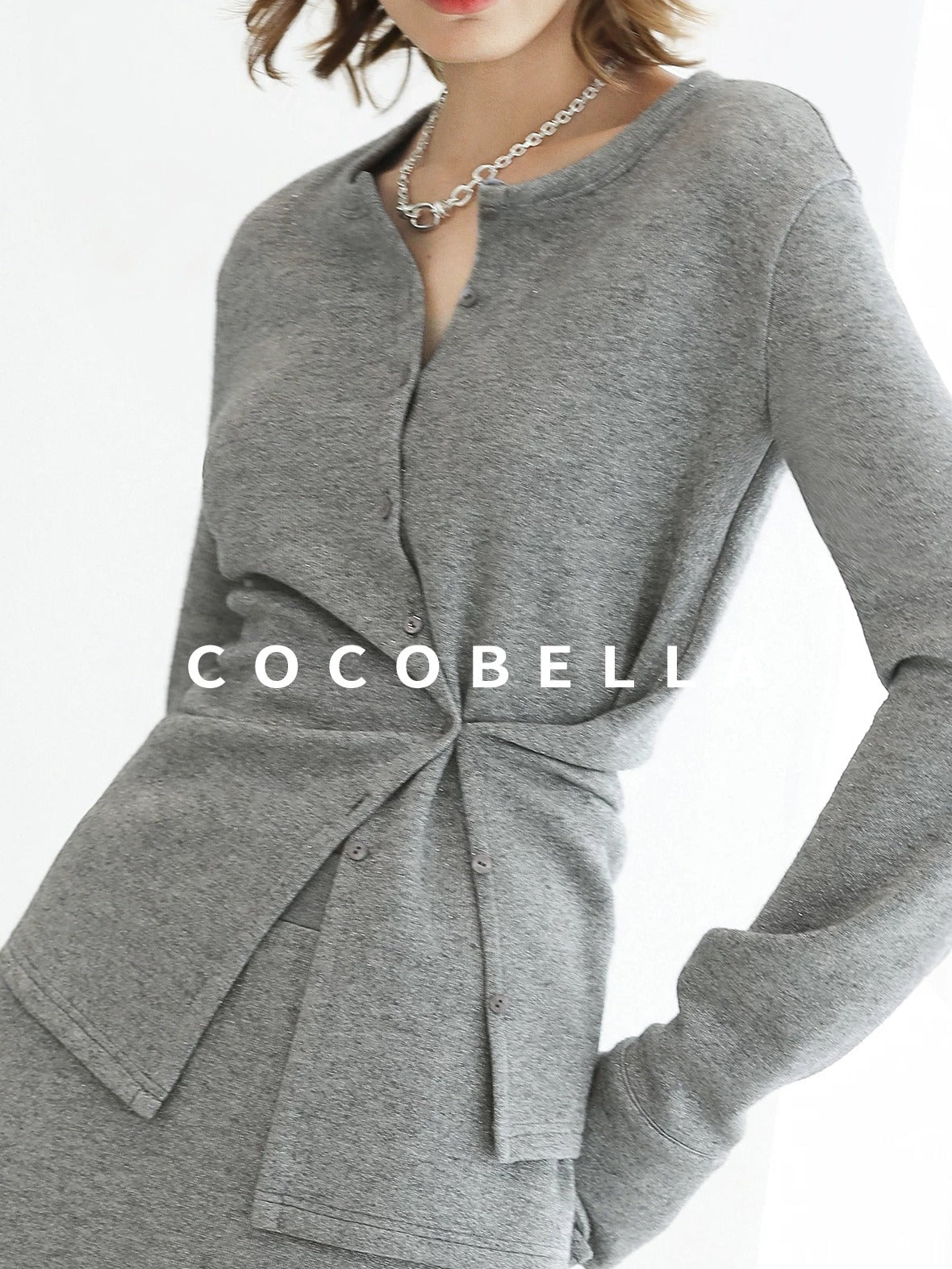 COCOBELLA Soft Viscose Blend Asymmetric Cardigan Women Office Long Sleeve Mist Gray Shirts
