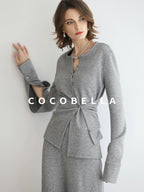 COCOBELLA Soft Viscose Blend Asymmetric Cardigan Women Office Long Sleeve Mist Gray Shirts