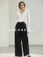 COCOBELLA Soft Viscose Blend Loose Fit V Neck Long Sleeve Button Topstitch Women T-Shirts