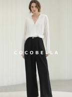 COCOBELLA Soft Viscose Blend Loose Fit V Neck Long Sleeve Button Topstitch Women T-Shirts