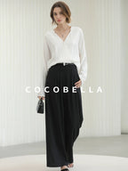 COCOBELLA Soft Viscose Blend Loose Fit V Neck Long Sleeve Button Topstitch Women T-Shirts
