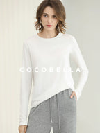 COCOBELLA Soft Viscose Blend Straight Fit Round Neck Office Casual Women White Shirts