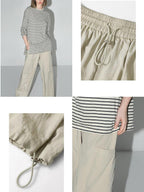 COCOBELLA Soft Viscose Nylon Blend Pocket Cargo Wide Leg Natural Waist Women Khaki Pants