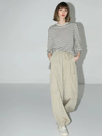 COCOBELLA Soft Viscose Nylon Blend Pocket Cargo Wide Leg Natural Waist Women Khaki Pants