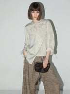 COCOBELLA Soft Viscose Ruched Asymmetric Jacquard Loose Fit Women Long Sleeve T-Shirts