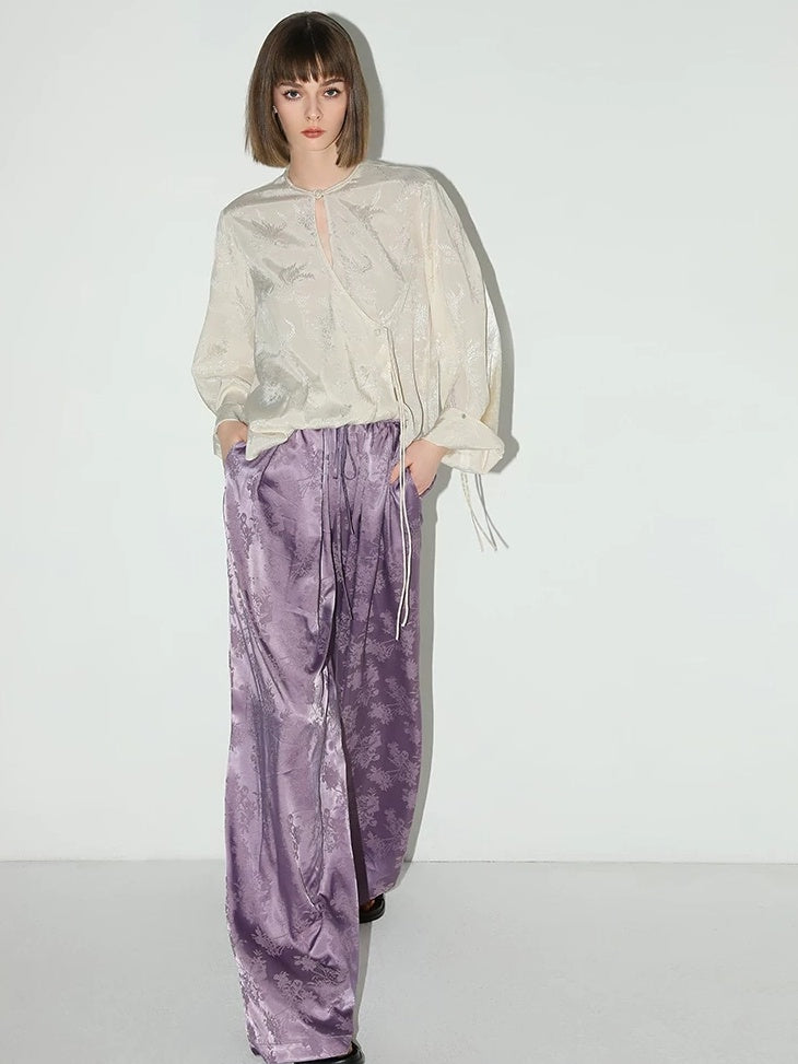 COCOBELLA Soft Viscose Ruched Asymmetric Jacquard Loose Fit Women Long Sleeve T-Shirts